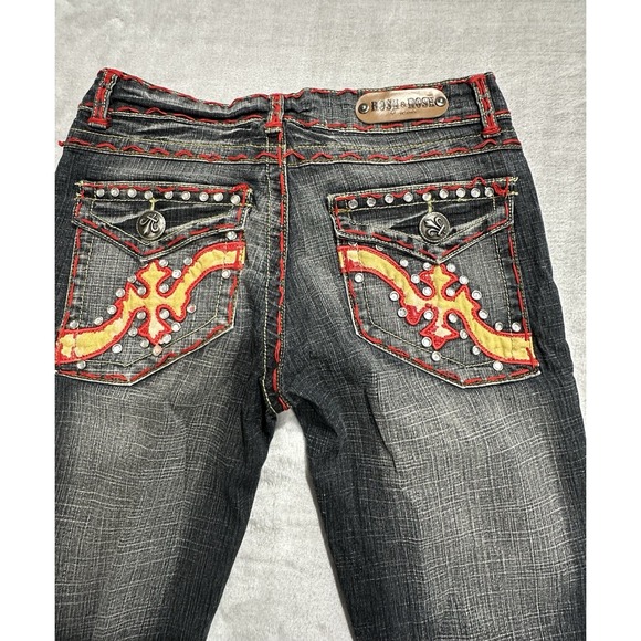 Rosa & Rose Jeans Girls Size 3 Beaded Red Stitch Straight Leg Stretch Blue EUC - Picture 12 of 16